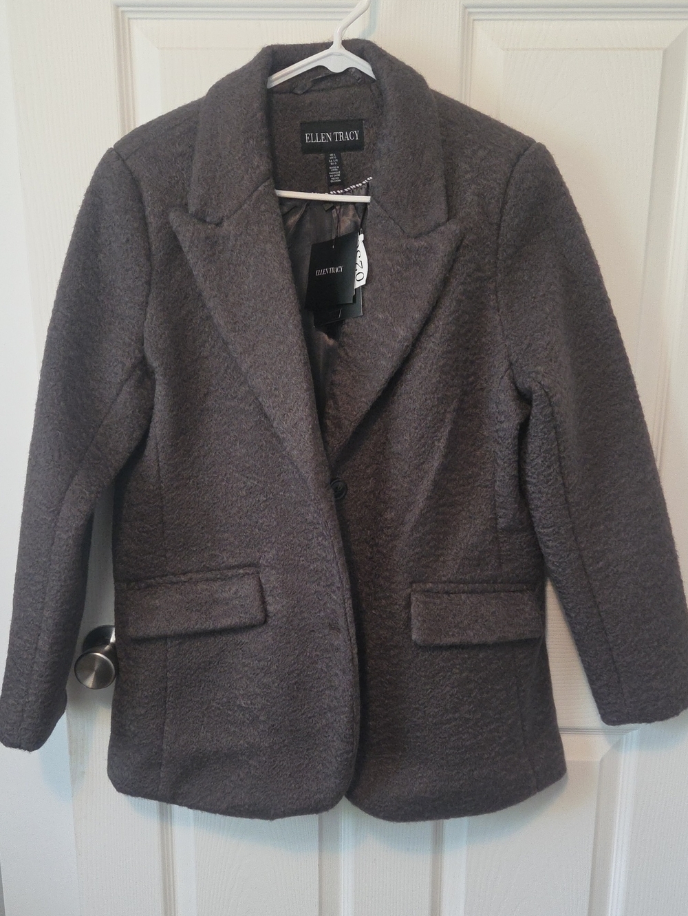 Ellen Tracy Charcoal Gray Tailored Wool-Blend Blazer